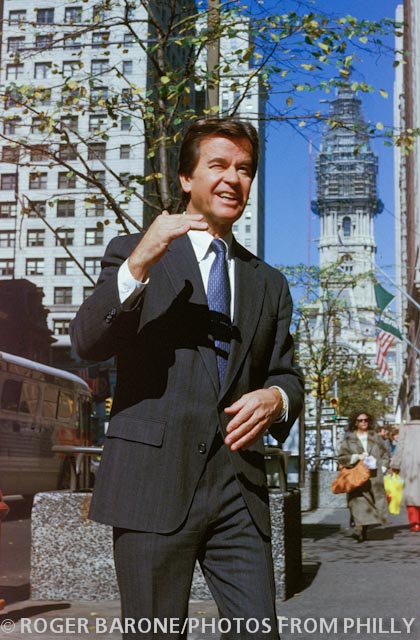 Dick Clark walking downtown Philly
