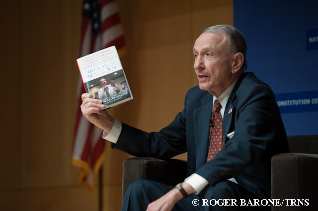 Arlen Specter holding his new book at Philadelphia author event © roger barone