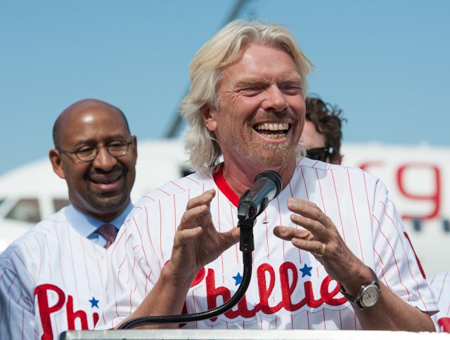 sir richard branson celebrates philadelphia arrival of virgin airlines © roger barone 2012
